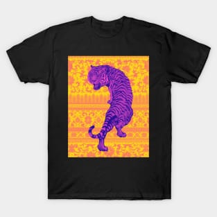 Hong Kong Neon Purple Tiger with Yellow and Orange Floral Pattern - Animal Lover T-Shirt